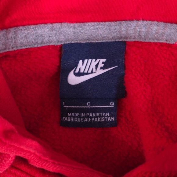 VTG Nike Hoodie Y2K Mens L Red Swoosh Sweatshirt Pullover Navy Tag Vintage - Picture 10 of 12
